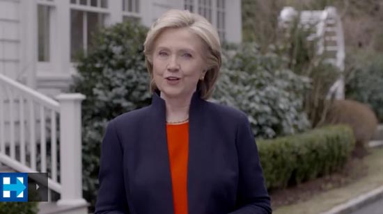  대선 출마를 선언하는 힐러리 클린턴 전 국무장관의 동영상 갈무리.