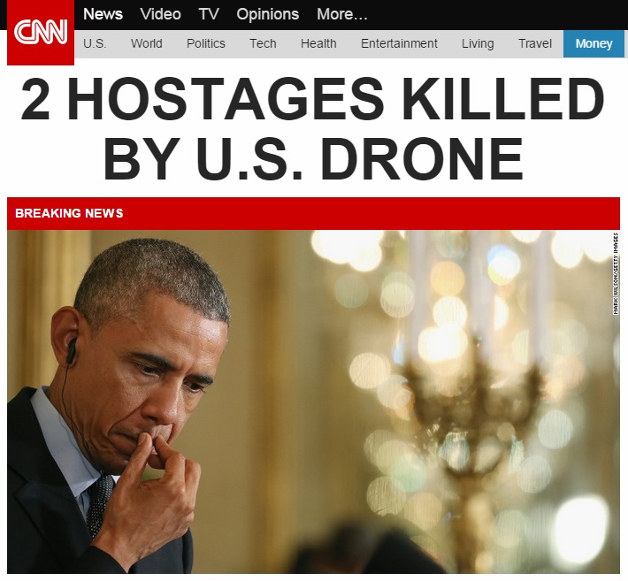 미국의 알카에다 공급으로 무고한 인질 2명이 사망한 사건을 보도하는 CNN 뉴스 갈무리.