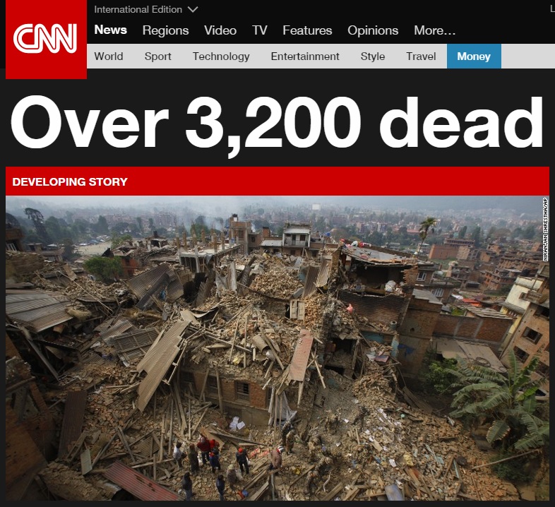 네팔 대지진 사망자 3200명 넘어... 이틀째 강력 여진
