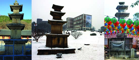  (왼쪽부터) 비슬산 용연사 탑, 경북대 야외박물관에옮겨져 있는 인흥사터 탑, 앞산 법장사 탑