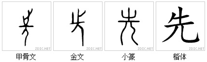 먼저 선(先)은 위쪽에 발을 나타내는 지(止)와 아래쪽에 사람 인(人)이 합쳐진 형태이다.