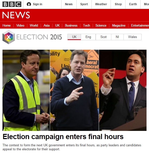 2015 영국 총선의 시작을 알리는 BBC 뉴스 갈무리.