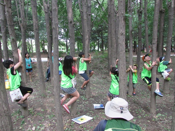 서울시는 지난해 12월 '공원에서 할 수 있는 놀이 80개'를 개발해 발표했다. 전문가와 학부모 등이 모여 초등학교 저학년이 공원에서 쉽게 몸을 움직일 수 있는 놀이를 선발한 것이다. 사진은 그 중 하나인 '매미 놀이'.
