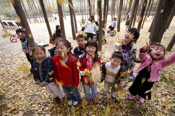 서울시는 지난해 12월 '공원에서 할 수 있는 놀이 80개'를 개발해 발표했다. 전문가와 학부모 등이 모여 초등학교 저학년이 공원에서 쉽게 몸을 움직일 수 있는 놀이를 선발한 것이다. 사진은 '낙엽느끼기 놀이'.
