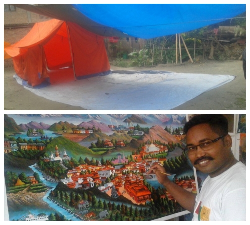 지난번 지진과 달리 이번에는 스스로 페북에 안부를 전하는 비케이 그의 새로운 집이라고 소개된 천막이다.