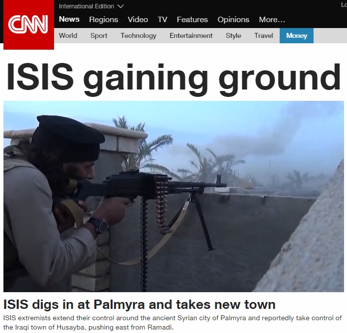 이슬람 극단주의 무장세력 이슬람국가(IS)의 세력 확장을 보도하는 CNN 뉴스 갈무리.