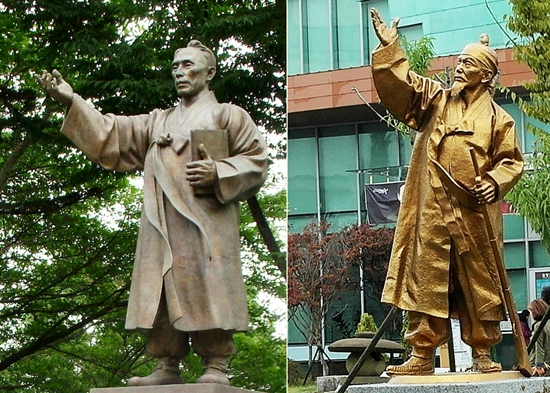 이인식 선생 동상(왼쪽)과 임병찬 선생 동상(오른쪽)  
