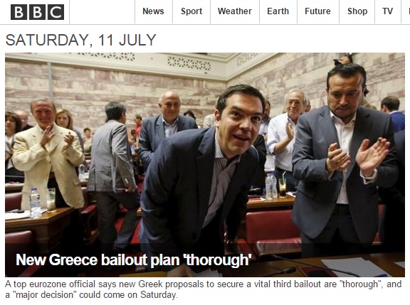그리스의 구제금융 개혁안 발표를 보도하는 BBC 뉴스 갈무리.