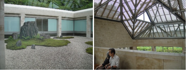         미호뮤지엄 안에 마련된 일본 정원과 천장입니다. 일본사람들은 이렇게 인공 정원을 만들어 놓고 흰 자갈을 물이라고 말합니다. 