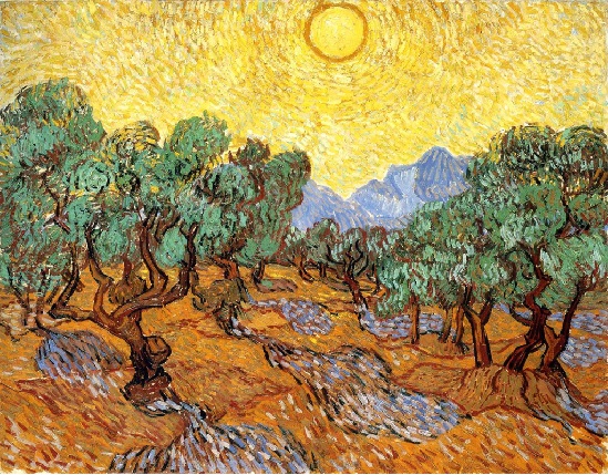 노란 하늘과 태양의 올리브 숲(1889)