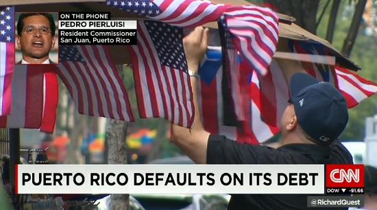 미국령 푸에르토 리코의 채무 불이행 소식을 보도한 CNN 갈무리