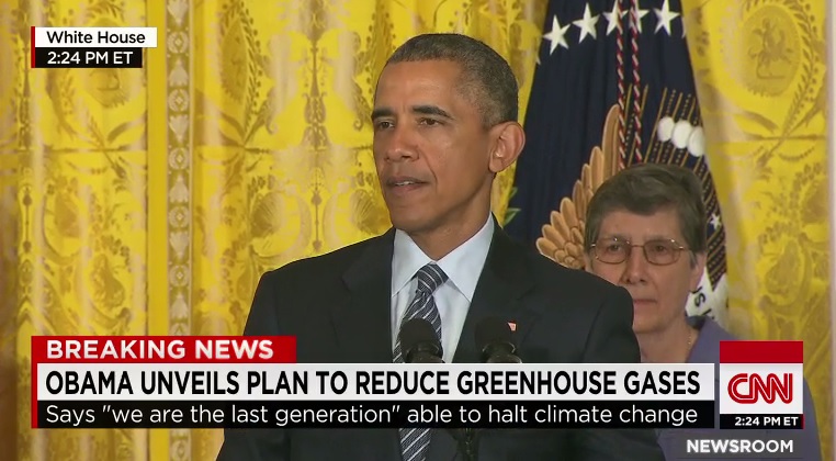 버락 오바마 미국 대통령의 기후 변화 방지 연설을 보도하는 CNN 뉴스 갈무리.