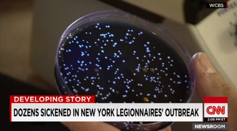 미국 뉴욕의 레지오넬라균 감염 확산을 보도하는 CNN 뉴스 갈무리.