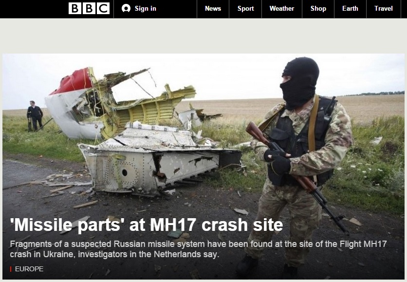 말레이시아 여객기 피격 사고의 새 단거 발견을 보도하는 BBC 뉴스 갈무리.