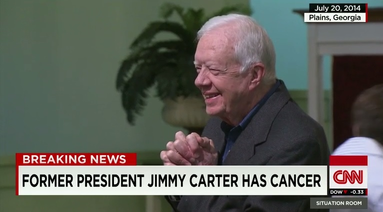 지미 카터 전 미국 대통령의 암 발병을 보도하는 CNN 뉴스 갈무리.