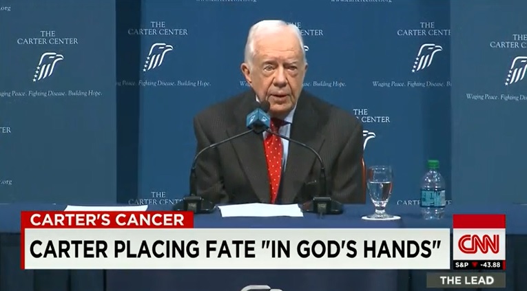 지미 카터 전 대통령의 암 투병 관련 기자회견을 중계하는 CNN 뉴스 갈무리.