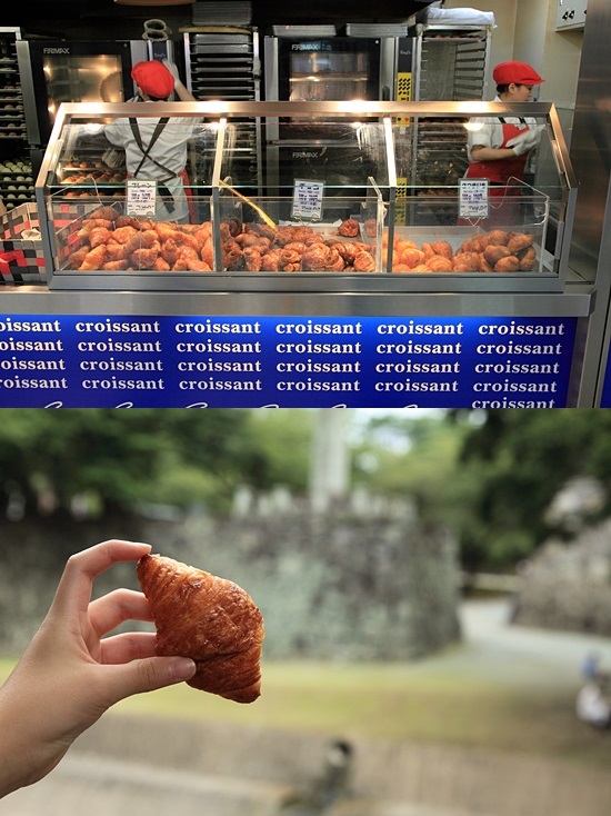 이 가게에서 파는 크루아상은 플레인(158엔), 초코(179엔),  사쓰마이모(고구마, 189엔) 세 종류로 맛이 뛰어나 인기가 많다. 