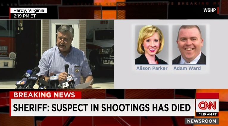 미국 버지니아에서 발생한 방송기자 2명의 피격 사망 사건을 보도하는 CNN 뉴스 갈무리.