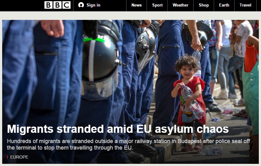 헝가리 부다페스트 중앙역 폐쇄를 보도하는 BBC 뉴스 갈무리.