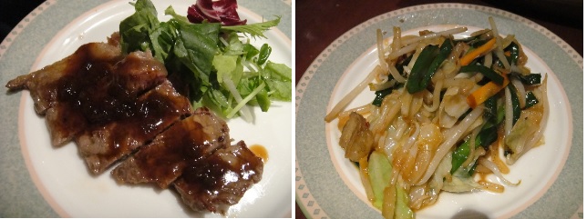 고기구이와 숙주나물 무침입니다. 일본사람들은 숙주나물을 많이 먹고 값도 비교적 쌉니다.