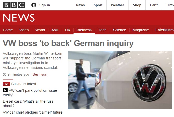 독일 정부의 폭스바겐 특별 감사를 보도하는 BBC 뉴스 갈무리.