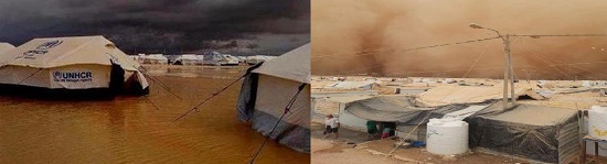 요르단 자타리 난민촌의 모습. 갑작스런 홍수에 30여 명이 숨지고 사막의 모래바람이 난민촌을 뒤덮는 등 난민들은 하루하루 생존을 위한 사투를 벌이고 있다.