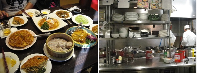            한 상 가득한 중국 먹거리와 주방 모습입니다.