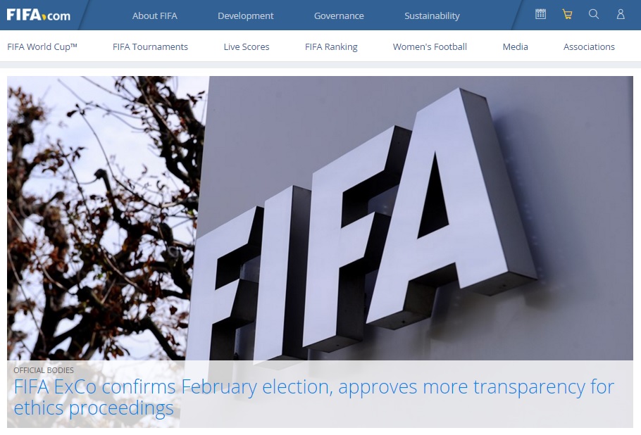  스위스 취리히 본부에서 열린 임시 집행위원회 결과를 발표하는 국제축구연맹(FIFA) 공식 홈페이지 갈무리.
