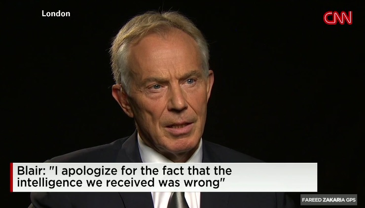 토니 블레어 전 영국 총리가 이라크 전쟁을 사과한 CNN 대담 갈무리.