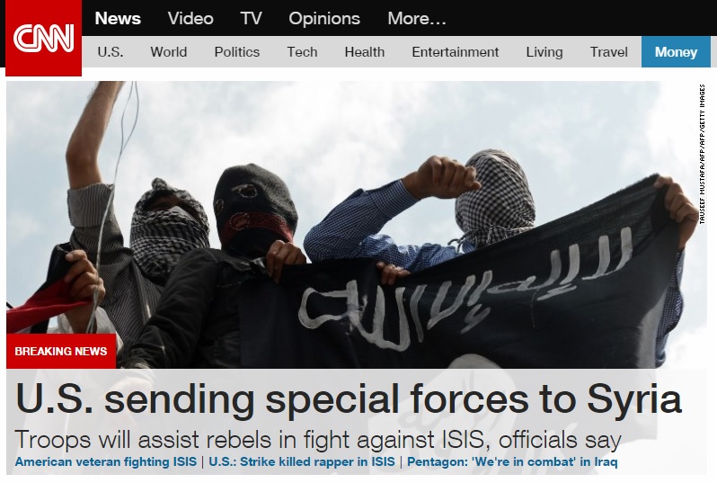 이슬람국가(IS) 격퇴를 위한 미국 특수부대 투입을 보도하는 CNN 뉴스 갈무리.