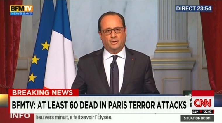 프랑스 파리에서 발생한 테러 사건에 대한 프랑수아 올랑드 대통령의 긴급 기자회견 갈무리.