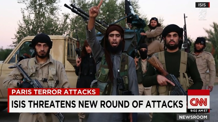 '이슬람국가'(IS)의 테러 경고 영상을 보도하는 CNN 뉴스 갈무리.