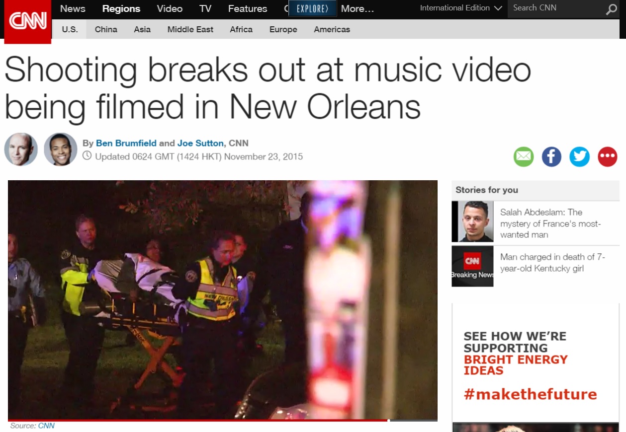 미국 뉴올리언스에서 발생한 총기 난사 사건을 보도하는 CNN 뉴스 갈무리.
