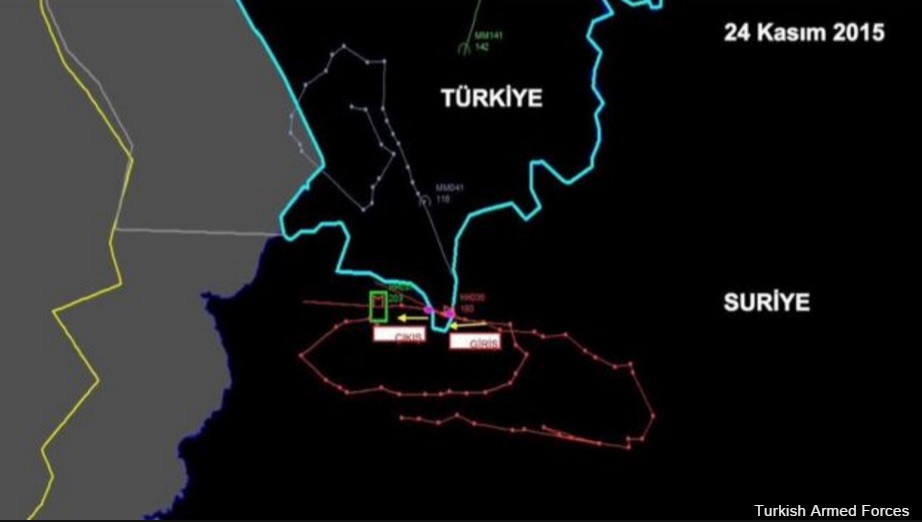 터키 공군이 공개한 러시아 전투기의 자국 영토 침범 관제 자료