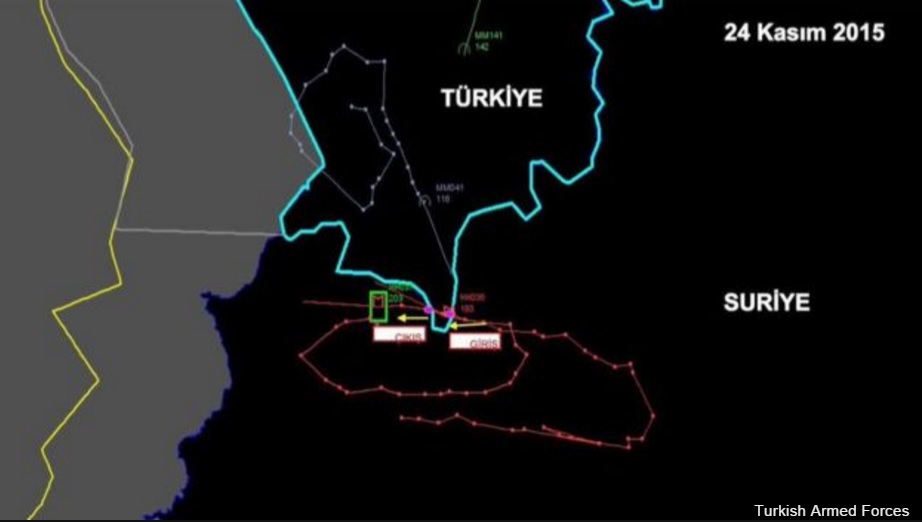  터키 공군이 공개한 러시아 전투기의 자국 영토 침범 관제 자료