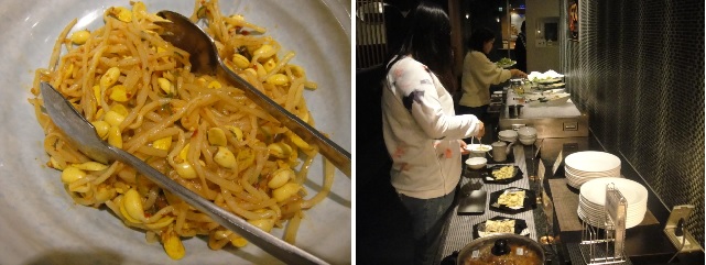            교토 불고기 식당 텐단에서는 밑반찬은 우리나라 먹거리 콩나물무침, 부침개, 잡채 따위를 적극 활용하고 있습니다.