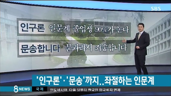 '문송(문과라서 죄송)합니다'라는 신조어를 보도한 SBS뉴스 화면 갈무리