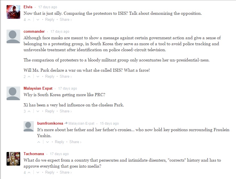 <디플로매트>지 인터넷판에 실린 박대통령의 발언에 외국 독자들이 놀랍다는 반응을 보이고 있다.  