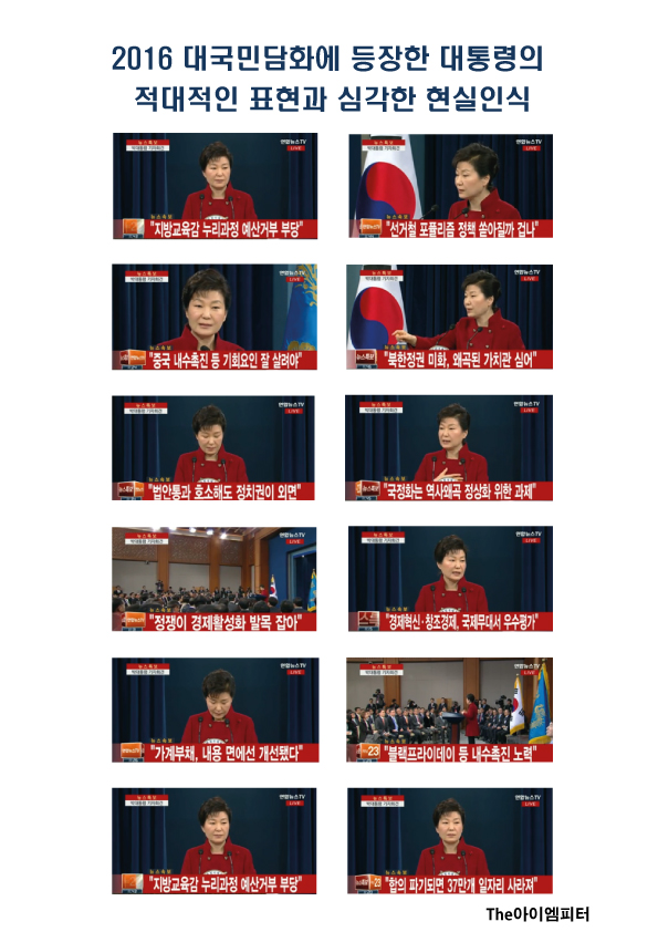 실제와 다른 현실인식과 적대적인 표현이 자주 등장한 박근혜 대통령 신년 기자회견