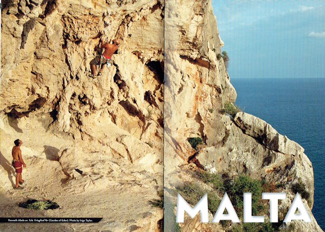 몰타에서 암벽등반을 하는 모습 (사진 출처= 가이드북 Malta Rock Climbing the comprehensive guide 2007)
