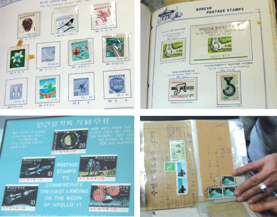 60년대에 발행된 우표들과 기념우표들. 봉투째 모은 소인있는 우표들.  