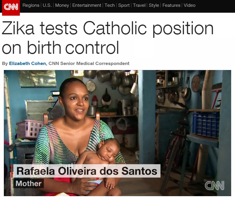 지카 바이러스와 소두증에 대한 낙태 논란을 보도하는 CNN 뉴스 갈무리.