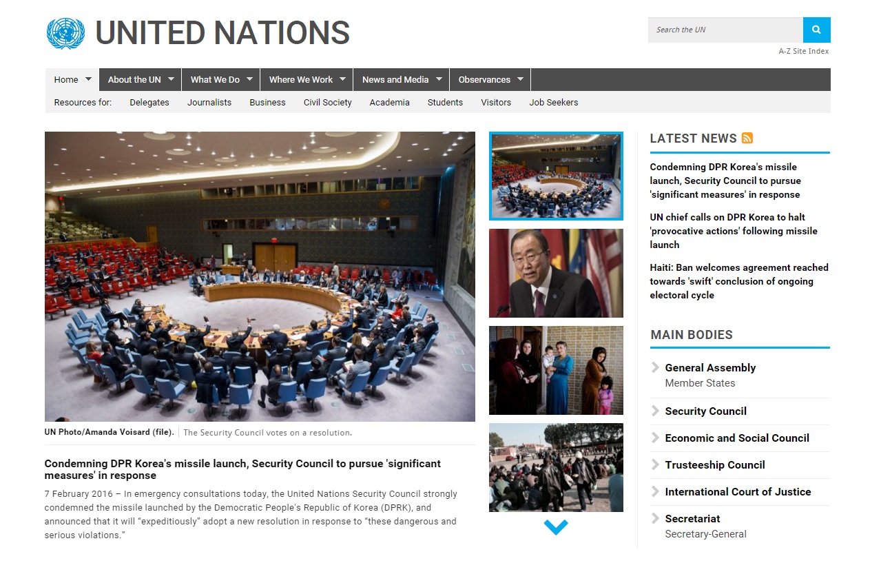 북한 미사일 발사 규탄을 위한 긴급회의 소집을 알리는 유엔 공식 홈페이지 갈무리.
