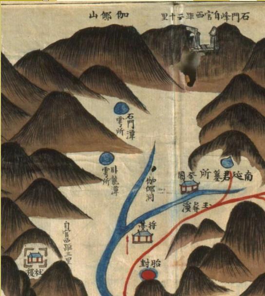 조선시대 기우제를 올리던 석문담과 와룡담이 중심에 그려져 있다.