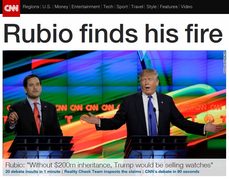 공화당 경선 TV 토론회 주요 내용을 보도하는 CNN 뉴스 갈무리.