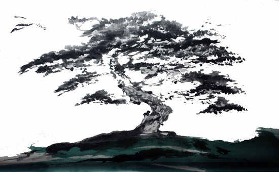합천 정인홍 기념관 내부의 소나무 형상 장식물. 사진으로 찍은 것이므로 실물과는 여러 모로 다름.