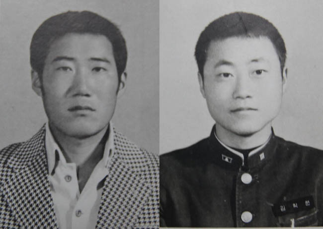 양곡종합고등학교 1975년 졸업앨범에 수록된 하일성 선생님(왼쪽)과 글쓴이 김학현 학생(오른쪽) 모습이다. 하일성 선생님의 구레나룻이 멋지다.