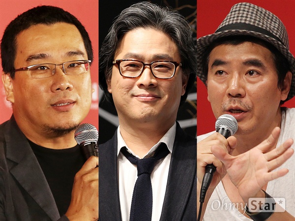  한국 상업영화를 이끄는 세 명의 거장, 봉준호·박찬욱·김지운 감독의 사진. 이들의 신작은 언제 어떻게 만날 수 있을까?