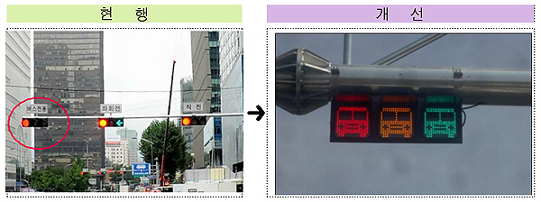 현행 버스 신호등과 오는 5월부터 설치될 삼색신호등.