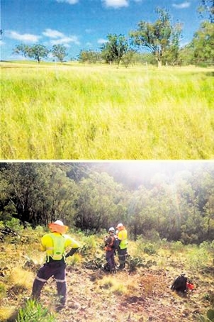 위 사진은 한전이 바이롱 밸리 탄광 탐사 관련 호주 정부에 제출한 부지 사진. 아래는 실제 부지가 경사 진 암석지대에 해당한다며 한전이 허위 자료를 제출했다는 문제를 제기한 사진.